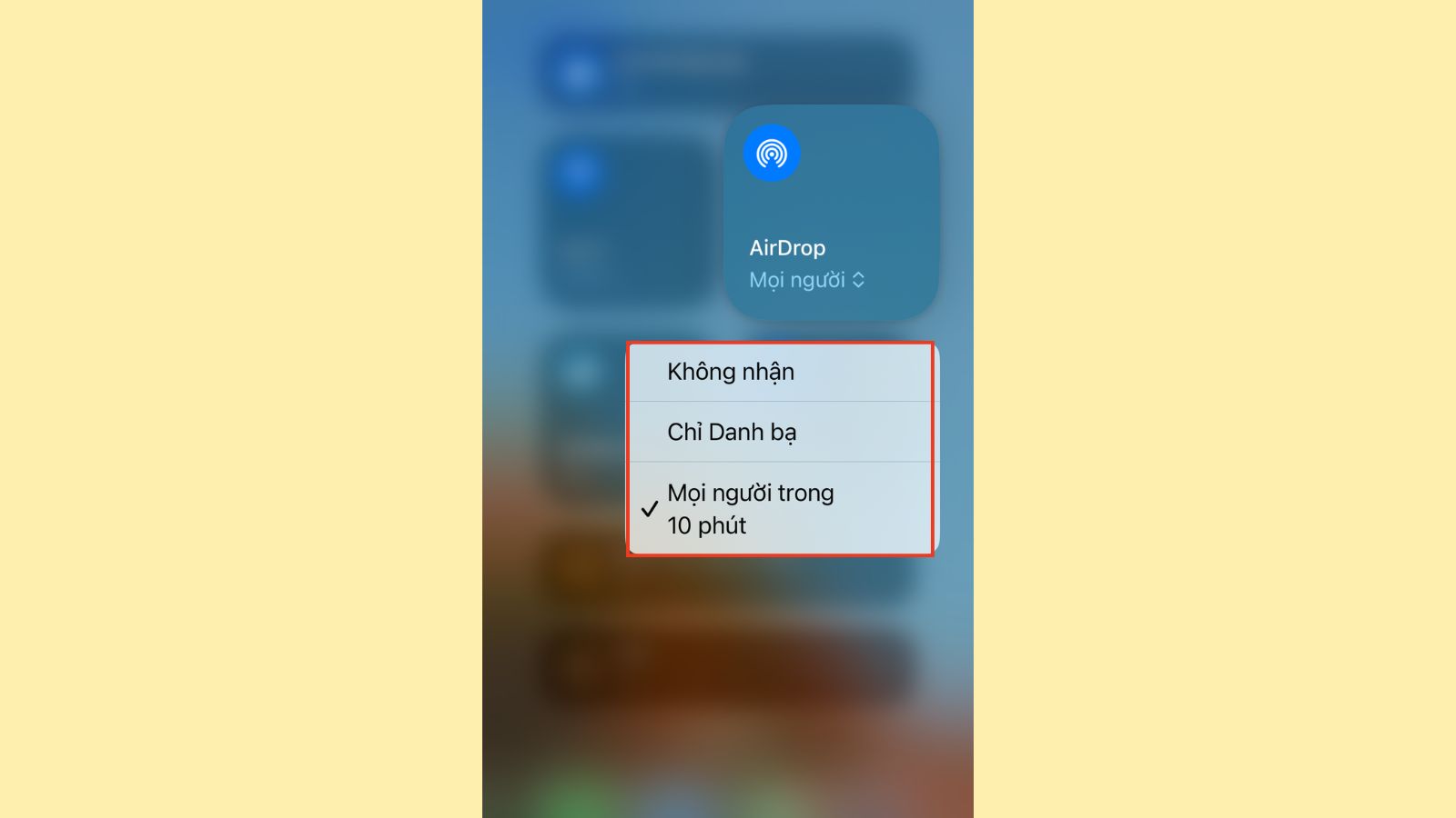Các tùy chọn khi bật Airdrop