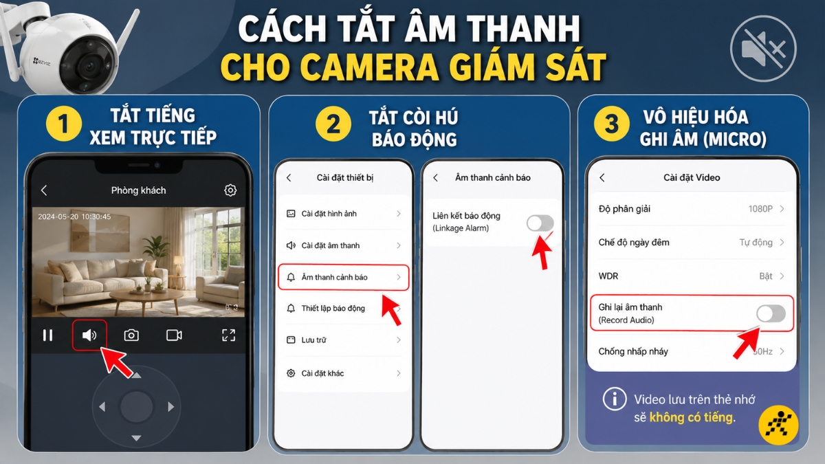 C&aacute;ch tắt &acirc;m thanh cho hệ thống camera gi&aacute;m s&aacute;t