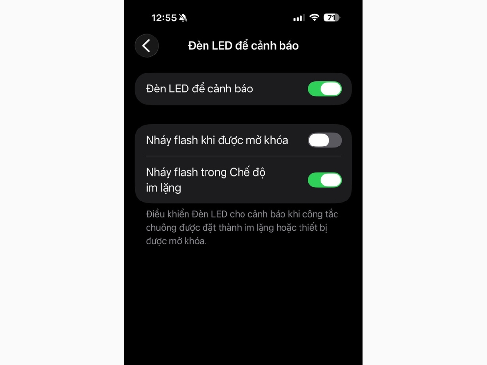 Bật t&ugrave;y chọn Nh&aacute;y flash trong Chế độ im lặng