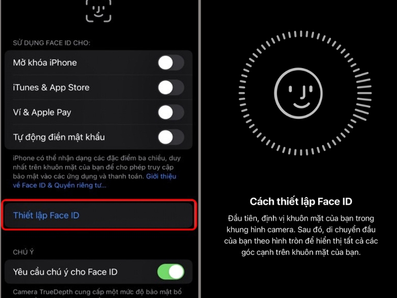 Nhấn Thiết lập Face ID Nhấn Thiết lập Face ID