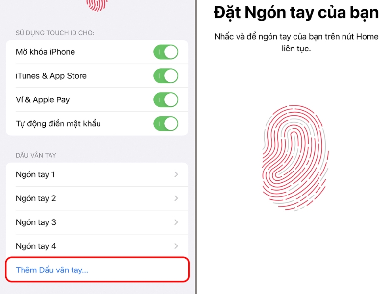 Nhấn vào Thêm dấu vân tay Nhấn vào Thêm dấu vân tay
