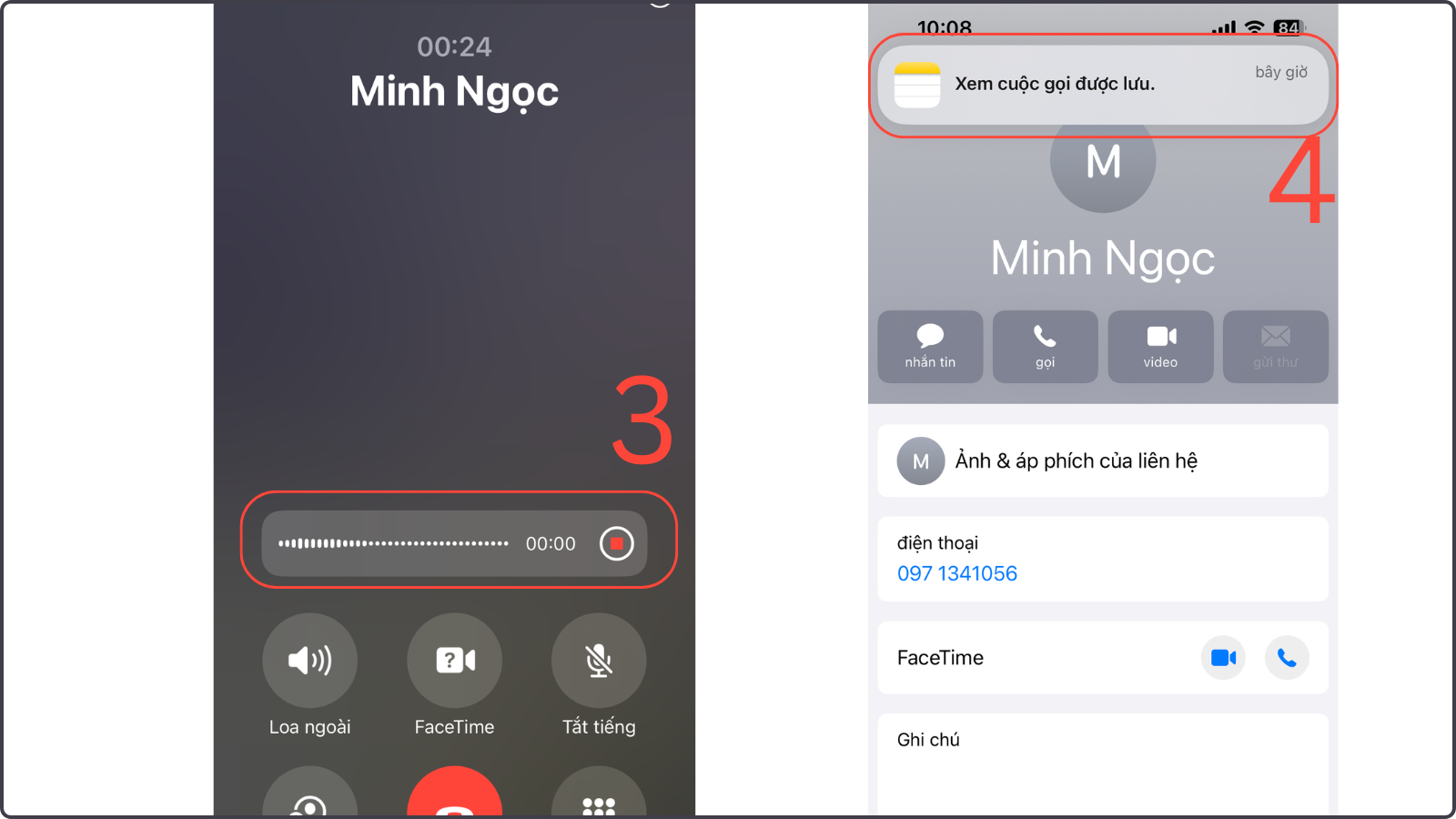 Cuộc gọi sẽ được lưu lại vào Ghi chú