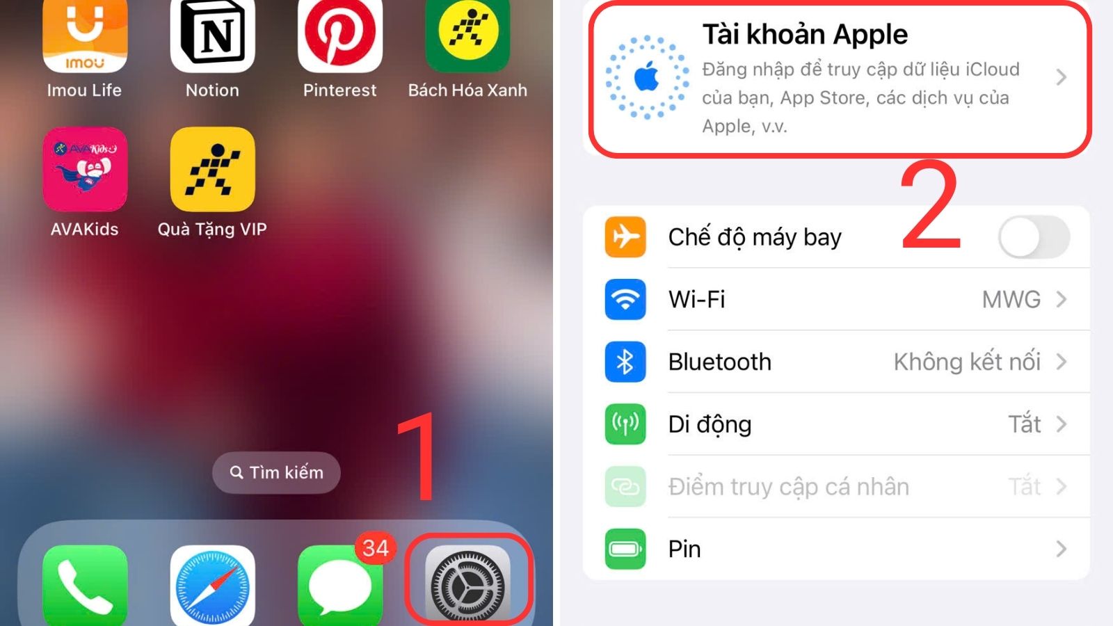 Vào Cài đăt  Tài khoản Apple