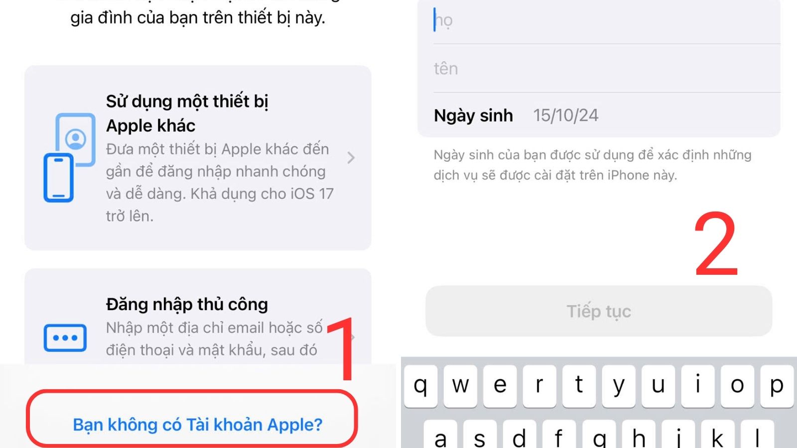 Chọn Bạn không có tài khoản Apple