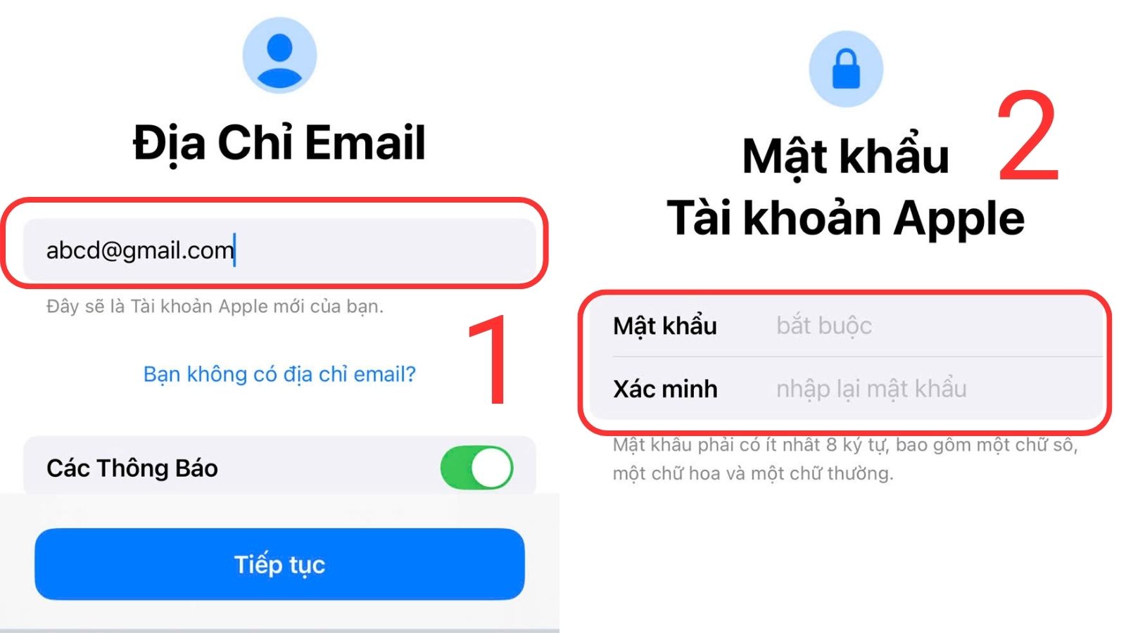 Chọn nhập Email Mật khẩu