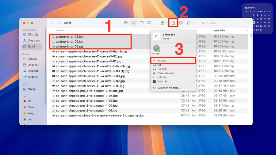 Chọn Chia sẻ > AirDrop