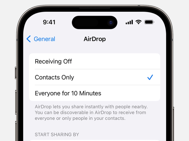 Kiểm tra chế độ nhận AirDrop tr&ecirc;n thiết bị