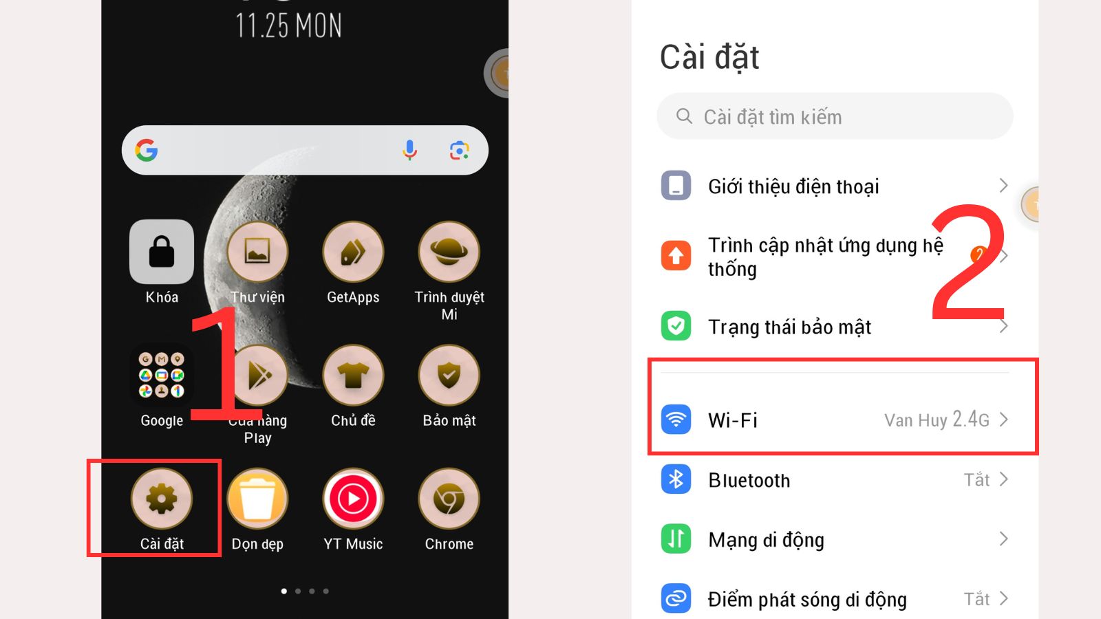 Vào Cài đặt  Chọn Wifi