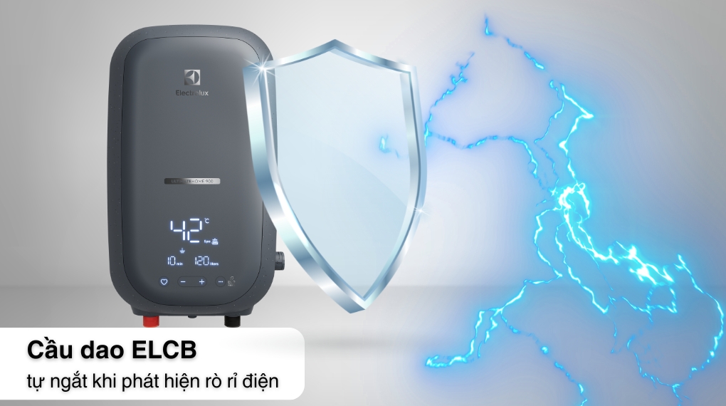Máy nước nóng trực tiếp Electrolux 4500W EWE451SB-G6 hoạt động an toàn Bảo vệ an toàn nhờ cầu dao chống rò điện ELCB và vỏ chống thấm nước IP25