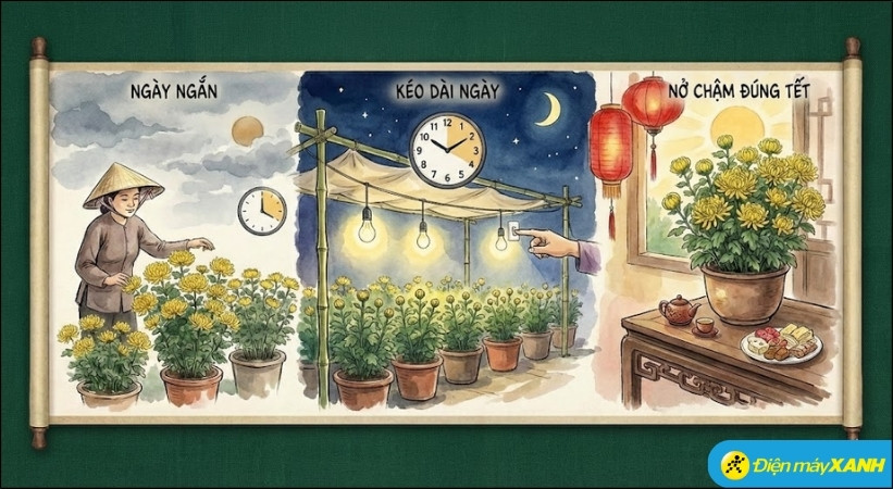 Để hãm hoa cúc nở chậm, bạn có thể kéo dài ngày cho chúng bằng cách thắp đèn điện vào ban đêm
