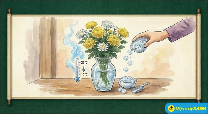Nước lạnh sẽ làm chậm quá trình hút nước và trao đổi chất của cành hoa, từ đó kìm hãm nụ nở