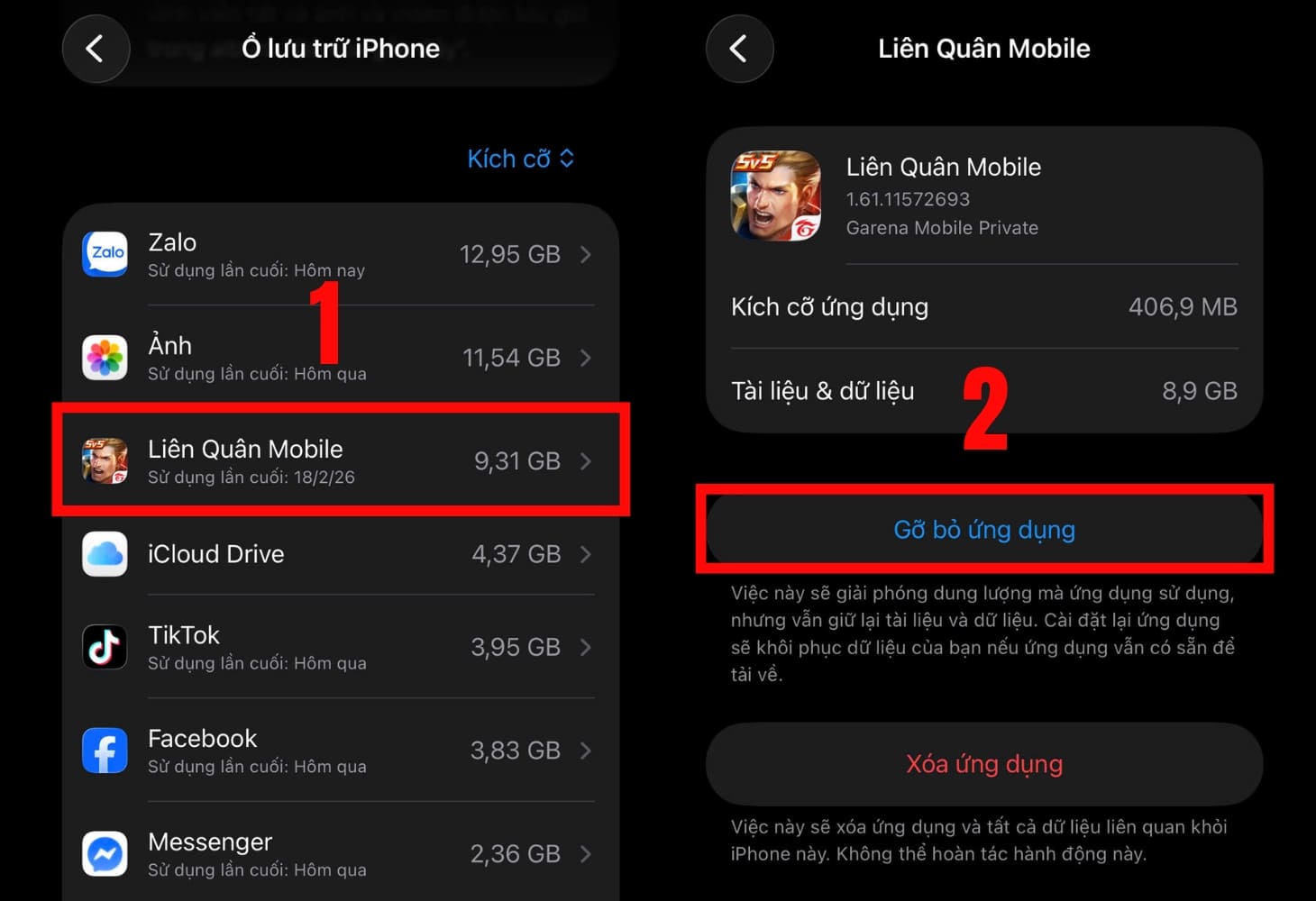 Gỡ bỏ ứng dụng để giải phóng bộ nhớ iPhone