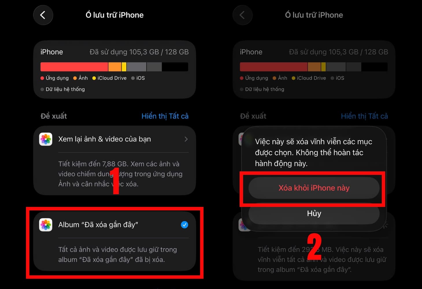 Xóa ảnh đã xóa gần đây để giải phóng dung lượng iPhone