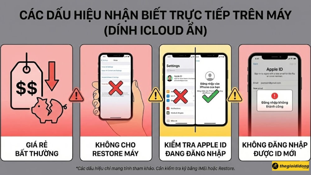 C&aacute;c dấu hiệu nhận biết trực tiếp iPhone d&iacute;nh iCloud ẩn