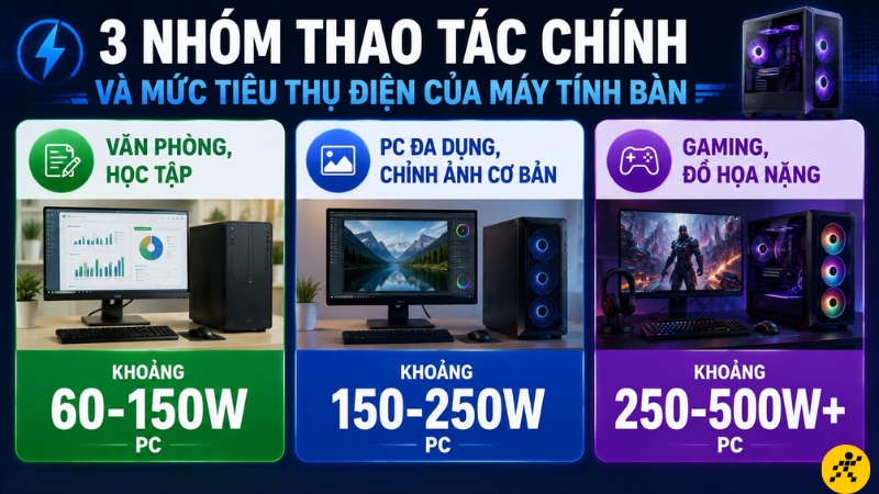 Mức tiêu thụ điện năng của các thao tác trên pc Mức tiêu thụ điện năng của các thao tác trên pc