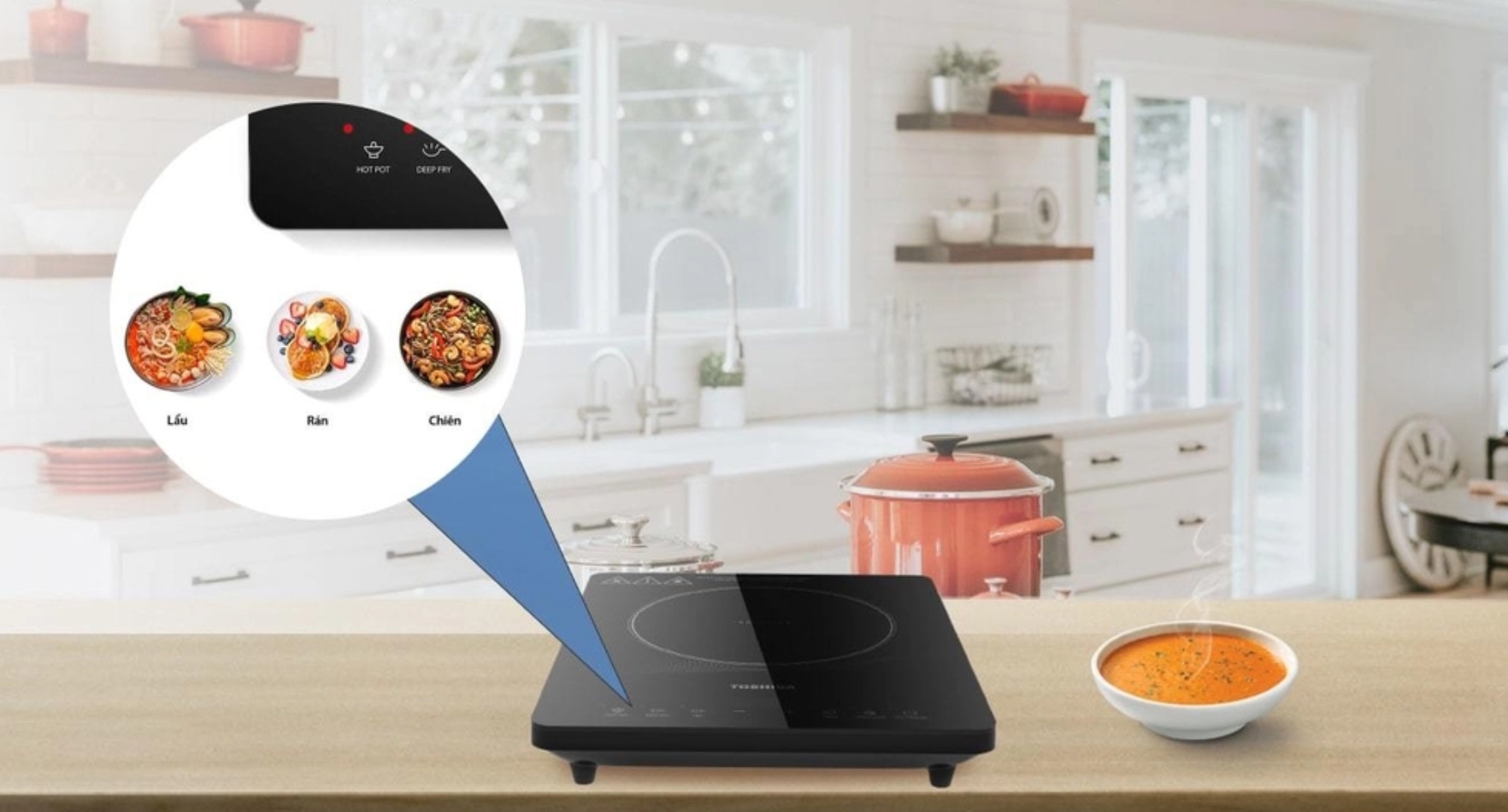 Bếp từ Toshiba IC-20R1SV có thiết kế sang trọng, mặt kính bền bỉ chịu lực 150kg, nấu nhanh với công suất 2000W, dễ vệ sinh!