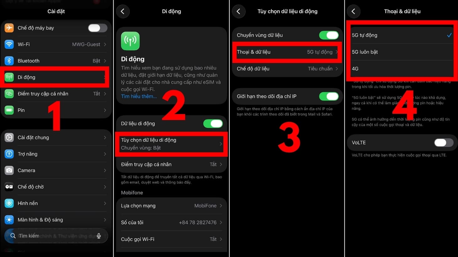 Bật chế độ 4G/5G trên iPhone