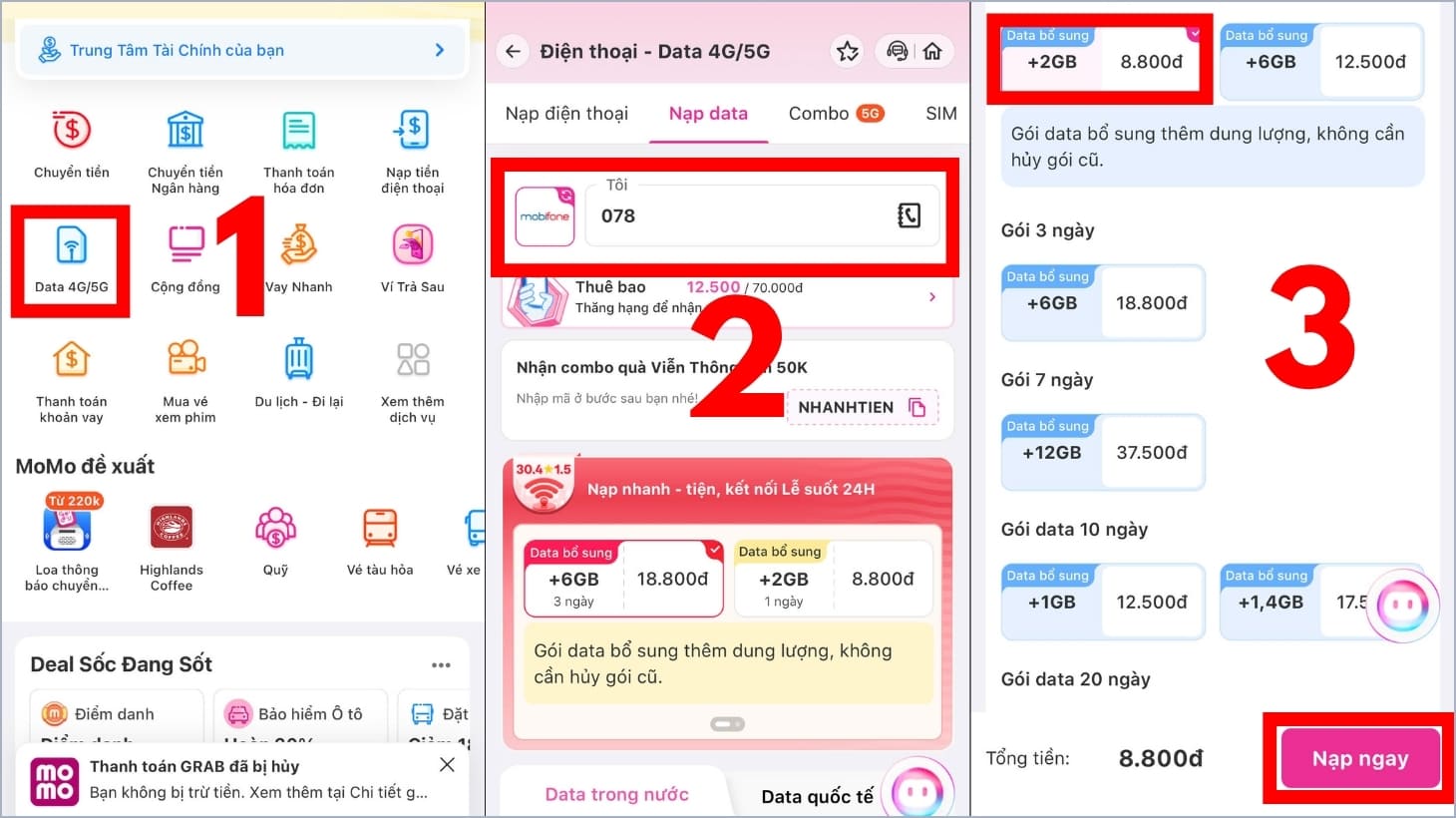 Đăng ký 4G MobiFone qua Momo