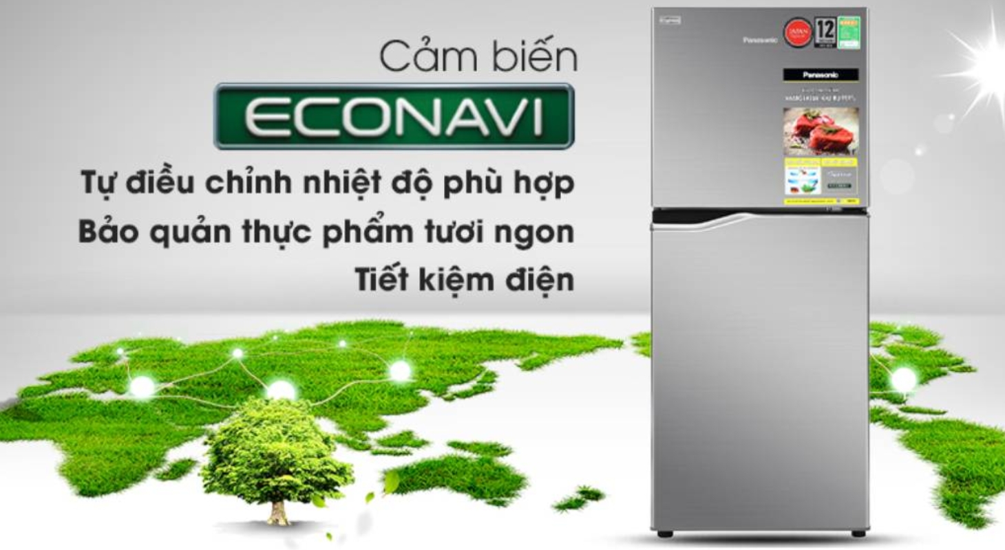 Tủ lạnh Panasonic Inverter 170 lít NR-BA190PPVN trang bị công nghệ ECONAVI giúp bảo vệ thực phẩm và tiết kiệm điện hiệu quả