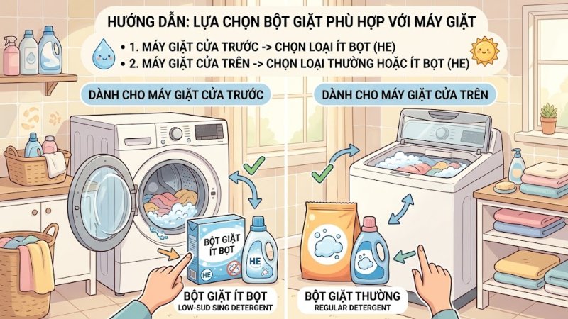 Lựa chọn bột giặt phù hợp với máy giặt