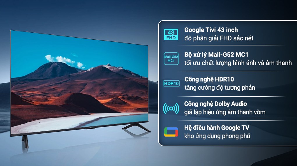 Google Tivi Xiaomi A FHD 43 inch L43MB-AFSEA 2026 có nhiều ưu điểm nổi bật với mức giá phải chăng