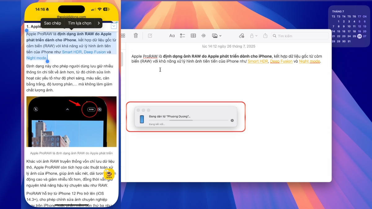 D&aacute;n đoạn văn bản từ iPhone ngay tr&ecirc;n MacBook