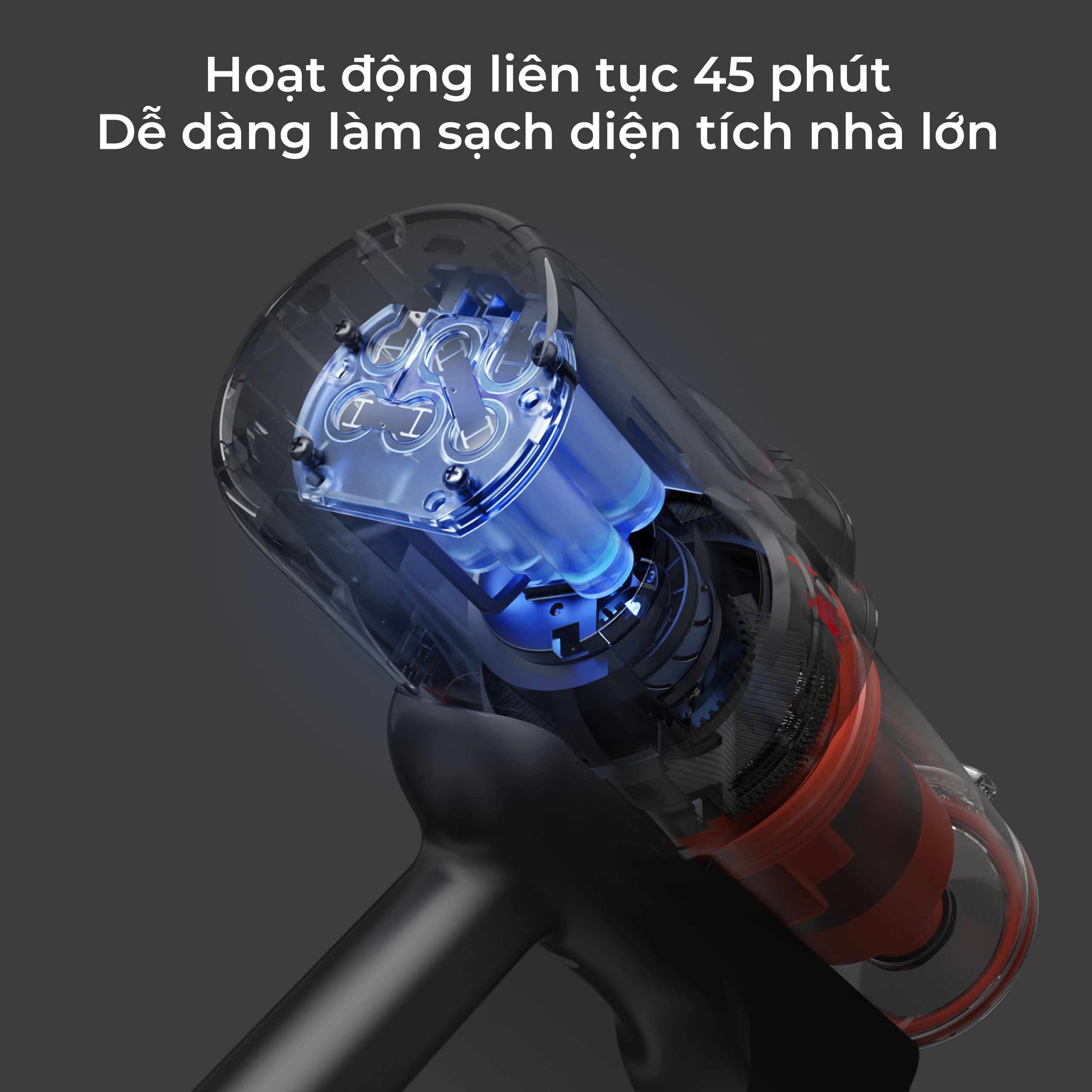 Máy hút bụi cầm tay Deerma DEM-T30W sử dụng pin sạc điện cho thời gian hút lên đến 45 phút