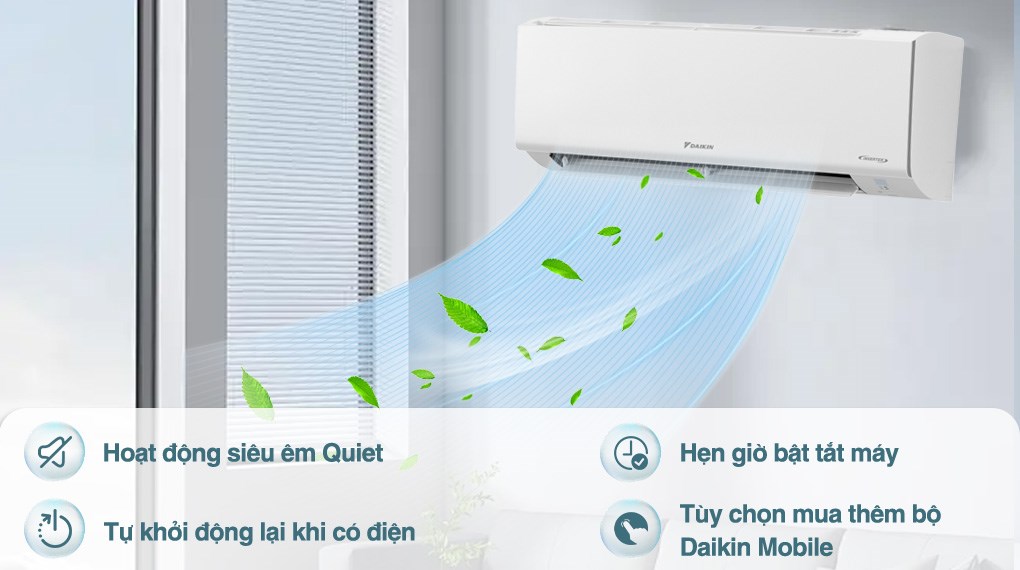 Máy lạnh Daikin Inverter 1.5 HP ATKB35YVMV sở hữu nhiều tính năng tiện nghi