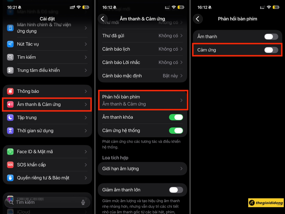 Gạt công tắc ở mục Cảm ứng Gạt công tắc ở mục Cảm ứng