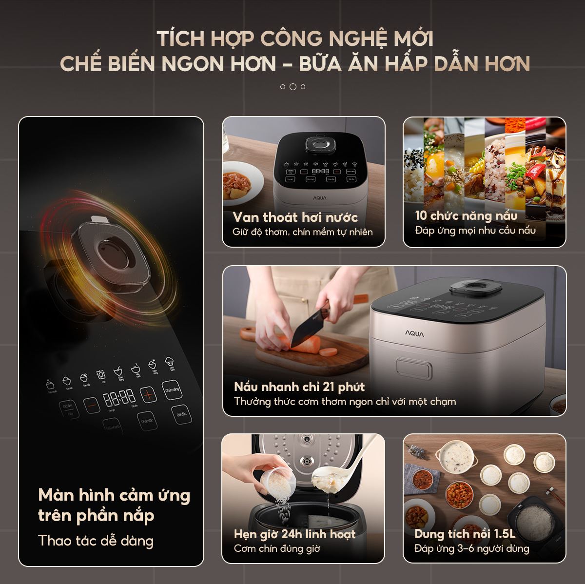 Nồi cơm điện tử AQUA AQS-RBC401R(N)-VN có thực đơn nấu đa dạng, được cài đặt sẵn tiện lợi