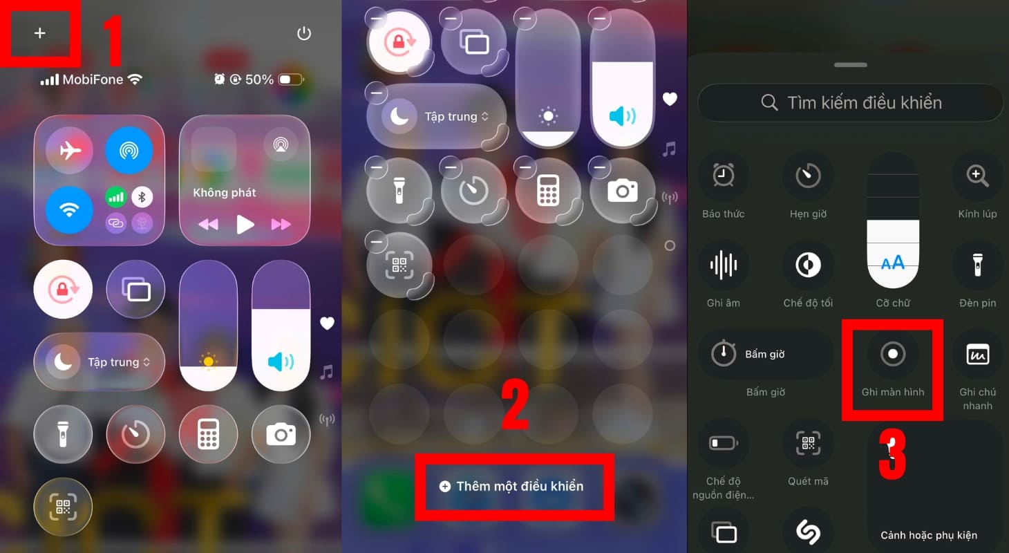 Thêm tiện ích Ghi màn hình trên iOS 26