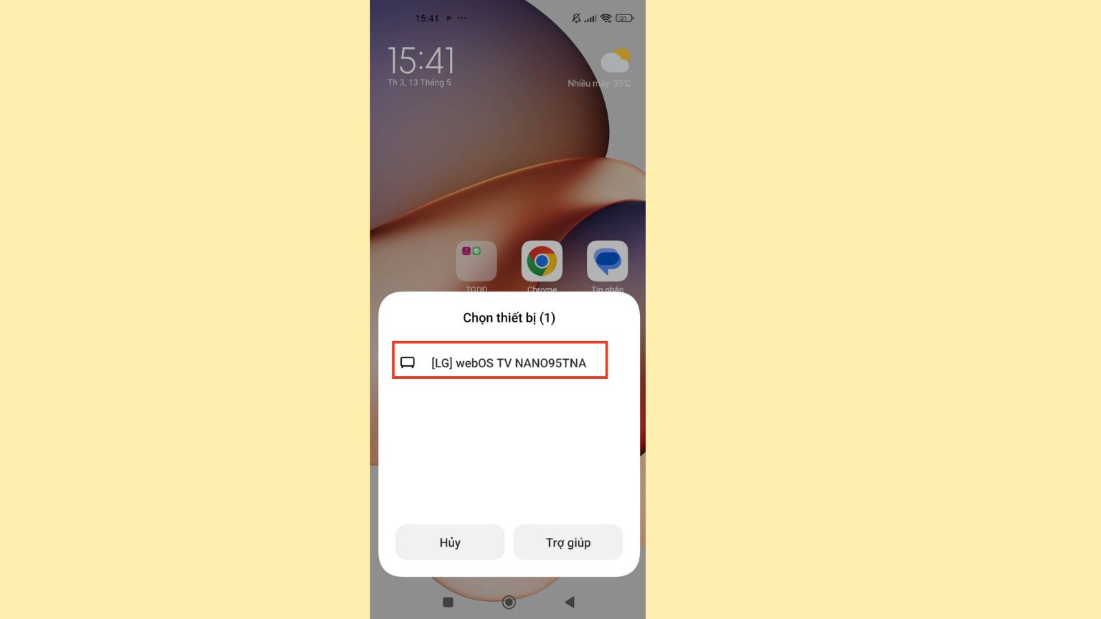 Điện thoại sẽ kết nối với Tivi của bạn