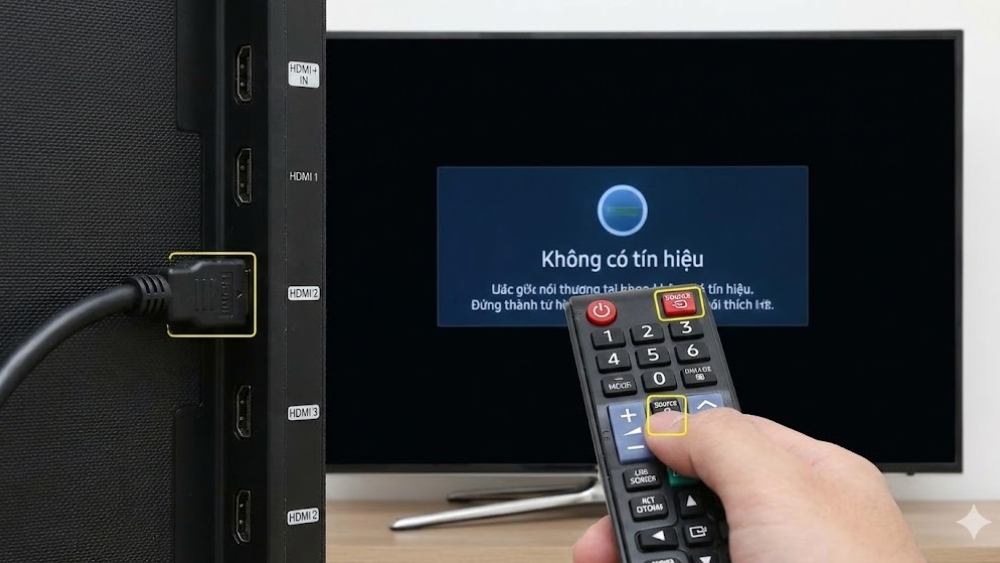 Hãy kiểm tra lại bạn đã chọn đúng nguồn vào tivi chưa Hãy kiểm tra lại bạn đã chọn đúng nguồn vào tivi chưa