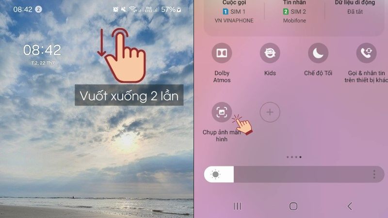 Vuốt xuống hai lần  vuốt sang trái tìm Chụp ảnh màn hình  Nhấn chụp