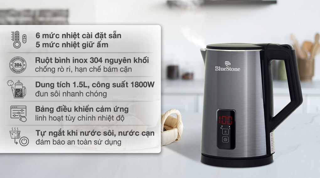 Bình đun siêu tốc BlueStone 1.5 lít KTB-3471 làm từ chất liệu an toàn, dễ vệ sinh