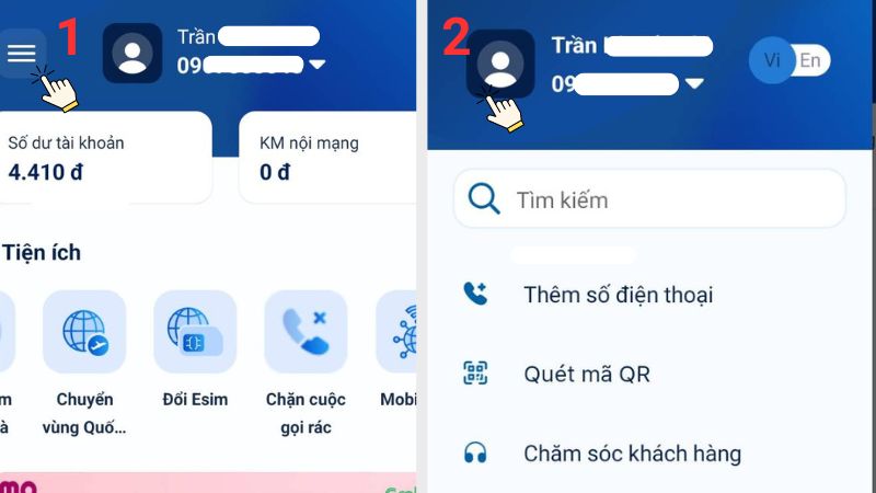 Chọn dấu 3 gạch ngang  Click vào hình đại diện