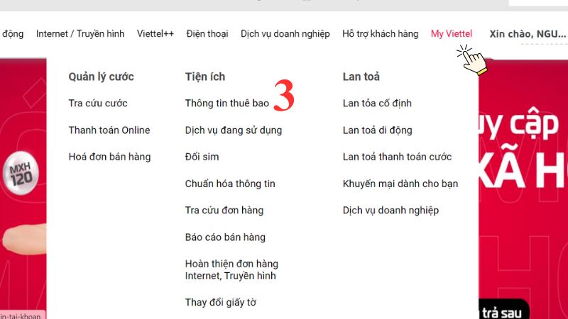 Chọn Tiện ích   Thông tin thuê bao