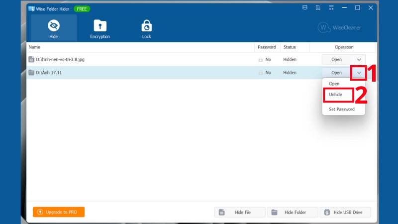 Mở lại thư mục khi cần