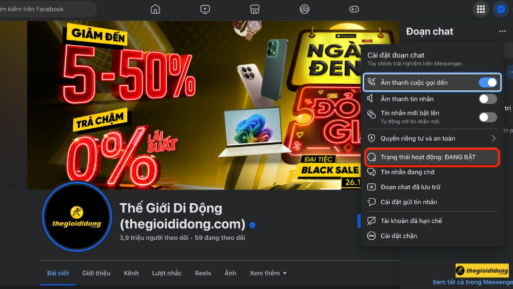 Chọn Trạng th&aacute;i hoạt động