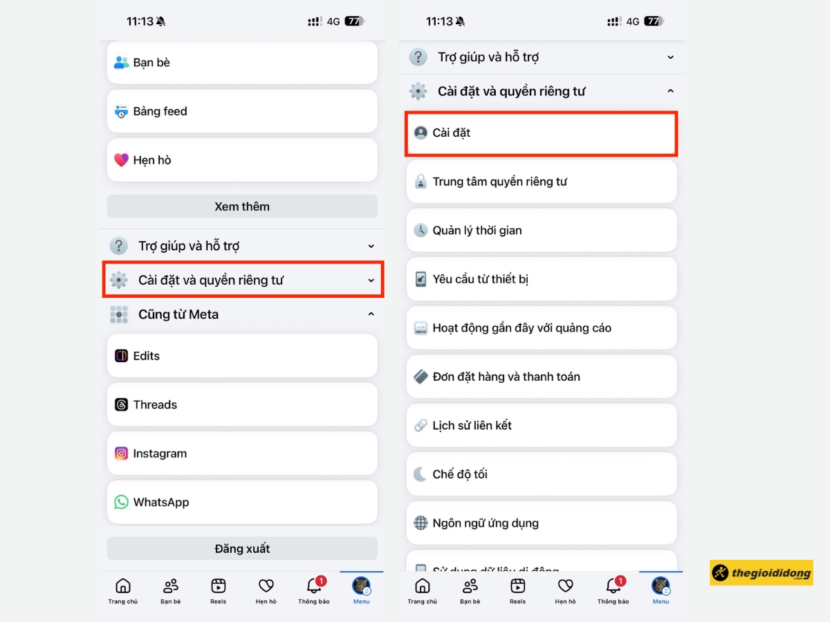 C&agrave;i đặt & quyền ri&ecirc;ng tư > C&agrave;i đặt
