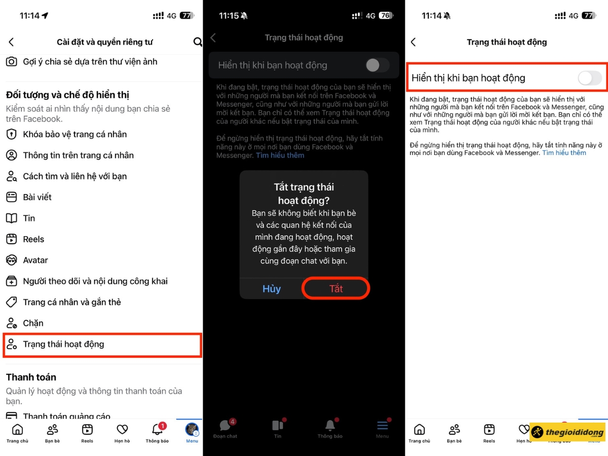 Tắt trạng th&aacute;i hoạt động