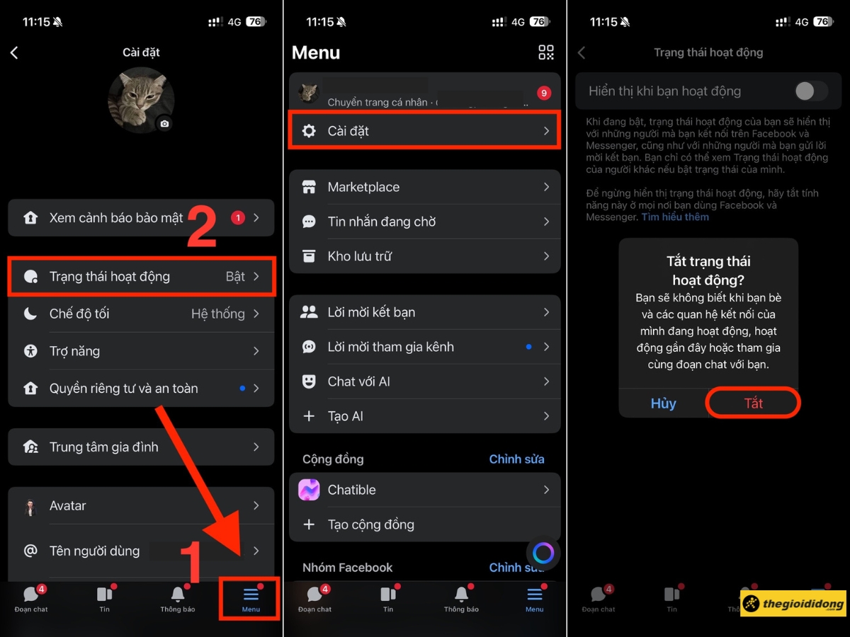 Tắt trạng th&aacute;i hoạt động tr&ecirc;n ứng dụng Messenger