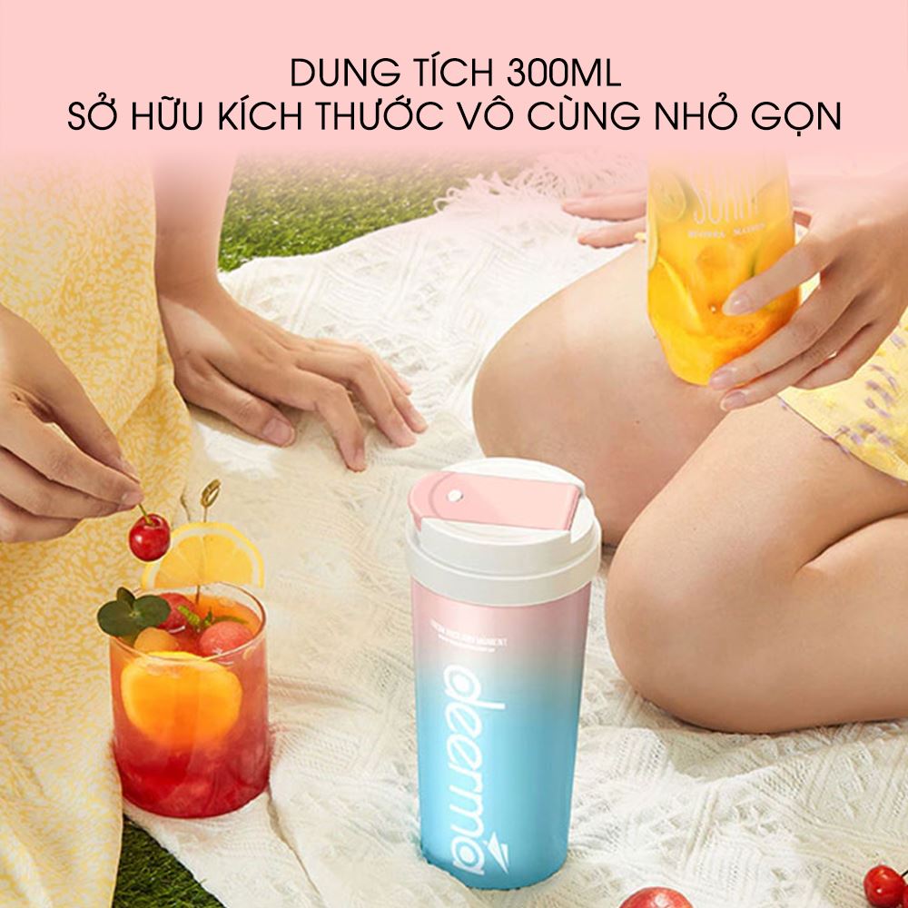 Máy xay sinh tố Deerma NU90 có thiết kế nhỏ gọn, hiện đại với hai màu xanh dương và hồng