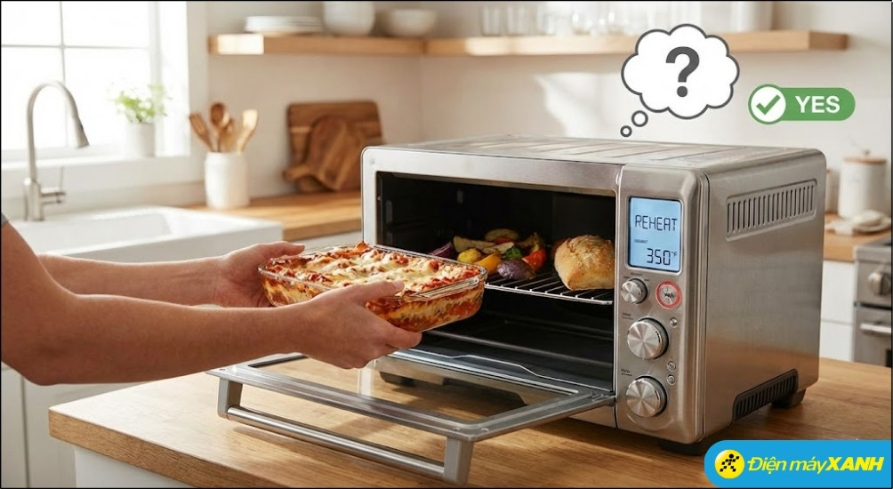 Có thể dùng lò nướng để hâm thức ăn nhưng sẽ lâu hơn và có thể làm khô thức ăn nếu không đúng cách