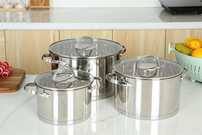 Bộ 3 nồi inox 3 đáy nắp kính Delites CW-B041-A bền bỉ, giữ nhiệt tốt, an toàn cho sức khỏe và tiện làm sạch