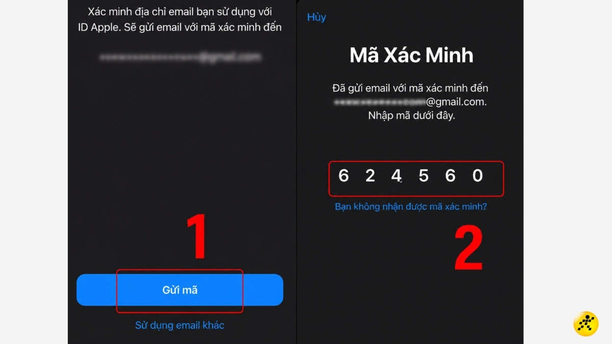 Nhập m&atilde; x&aacute;c nhận được gửi đến Email của bạn