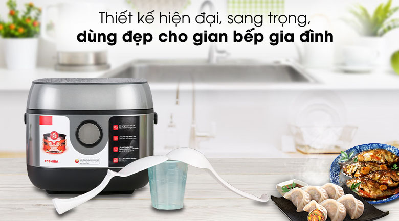 Nồi cơm cao tần Toshiba 1 lít RC-10IP1PV có lòng nồi dày 3 mm phủ chống dính Binchotan giúp nhiệt truyền đều hơn