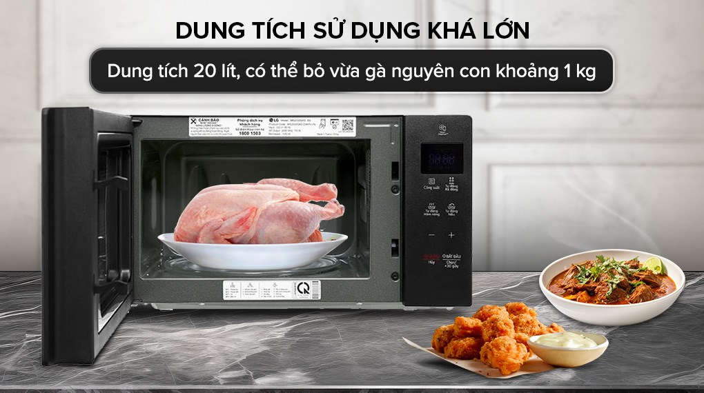 Lò vi sóng LG MS2032GAS 20 lít với dung tích 23 lít, tiện lợi cho gia đình từ 3-5 thành viên