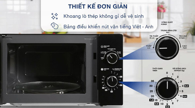 Lò vi sóng Toshiba MWP-MM20P(BK) 20 lít điều khiển bằng nút vặn dễ thao tác