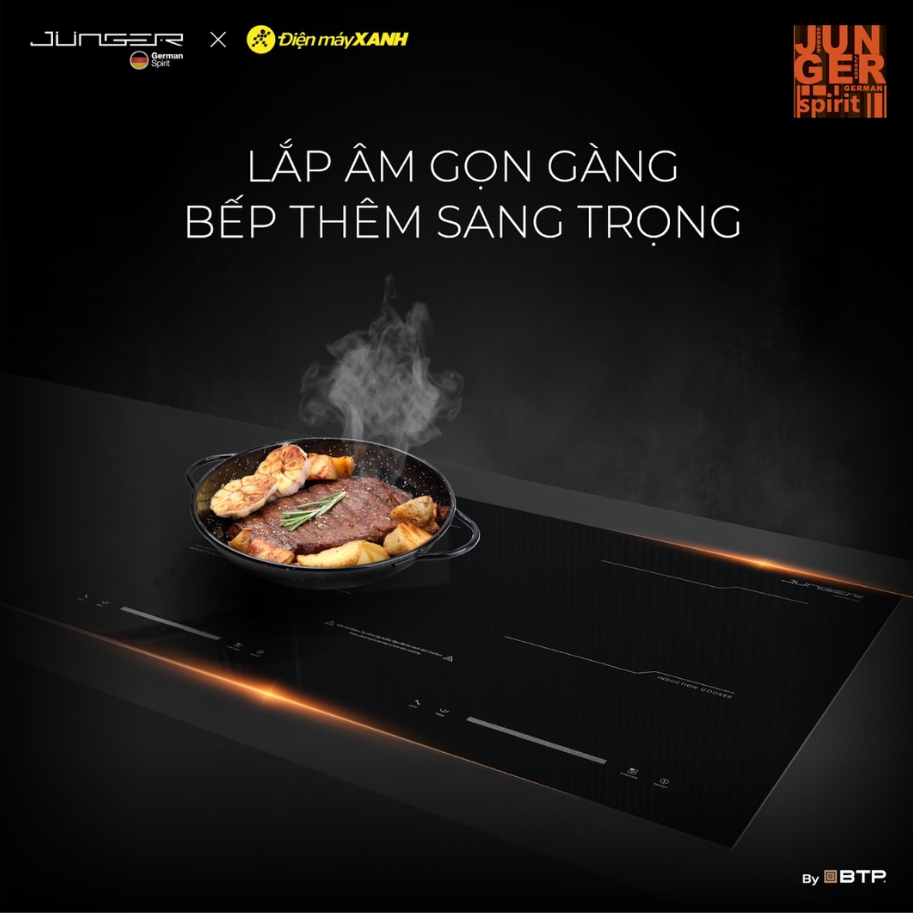 Với bếp từ đôi lắp âm Junger MK-22, thân bếp đúc nguyên khối, linh kiện cao cấp, có thể lựa chọn lắp âm tùy theo không gian bếp
